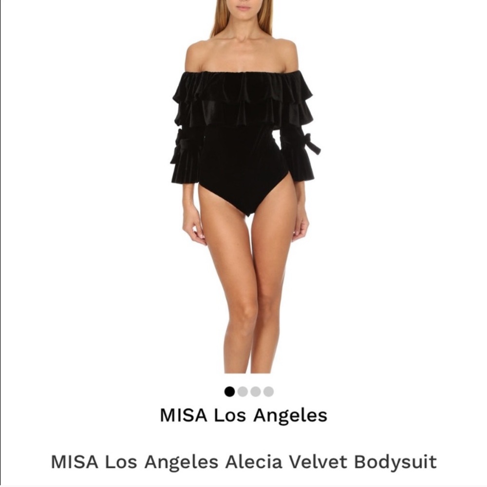 Misa LA Alecia velvet bodysuit off the shoulder black